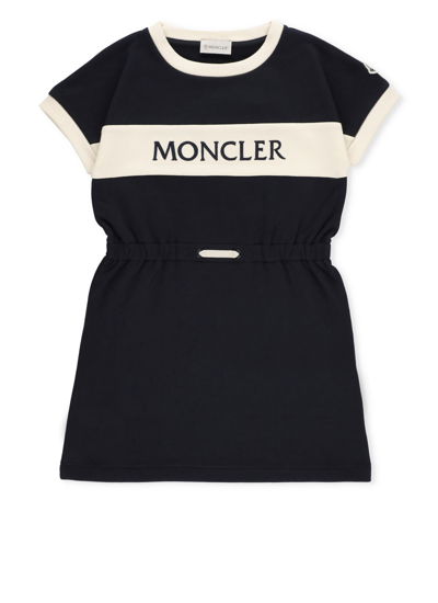Moncler Kids' Cotton Dress With Logo In Blue