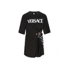 Versace Pin-tucked Jersey T-shirt With Silk Printed Back In Black