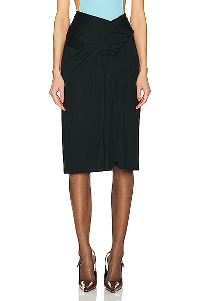 Saint Laurent Draped Jersey Midi Skirt In Noir