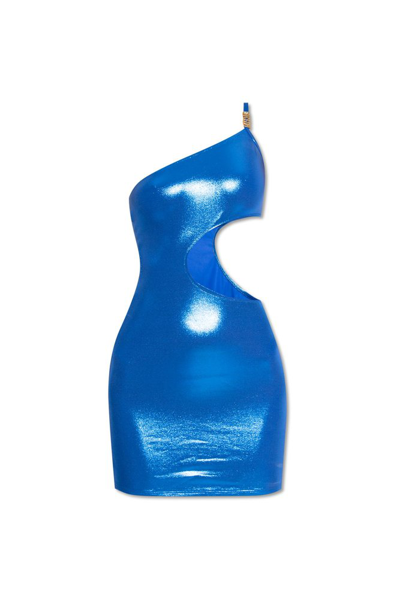 Moschino Cut Out Detailed Beach Mini Dress In Blue