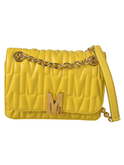 Moschino Logo Plaque Quilted Shoulder Bag In Yellow