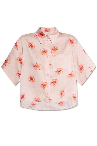 Kenzo Rose-print Satin Cropped Shirt In Pink
