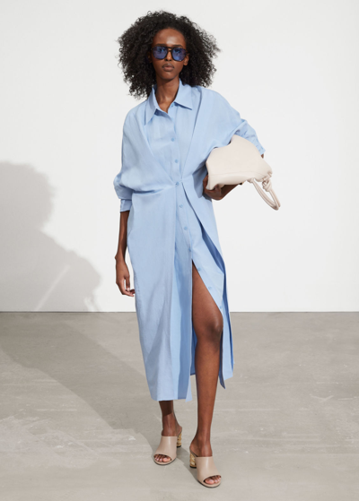 Other Stories Adjustable Shirt Midi Dress In Blue