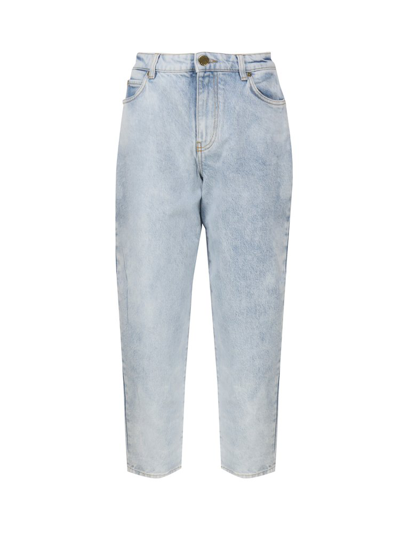 Pinko Logo Patch Tapered Leg Jeans In Blue