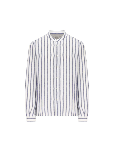 Brunello Cucinelli Striped Linen Shirt In Blue