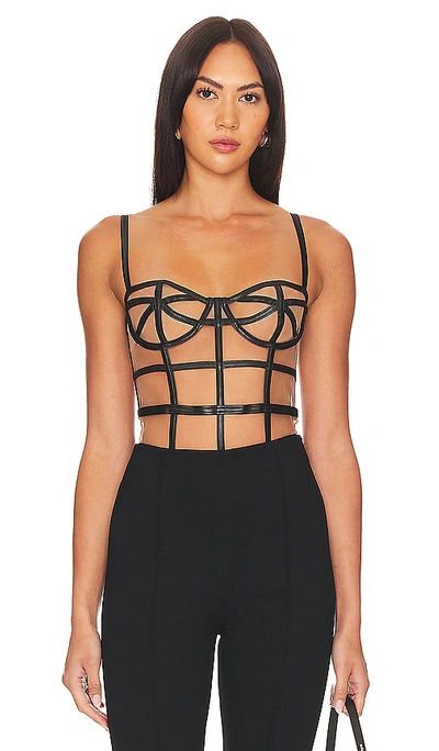 FLEUR DU MAL FAUX LEATHER CAGED BODYSUIT