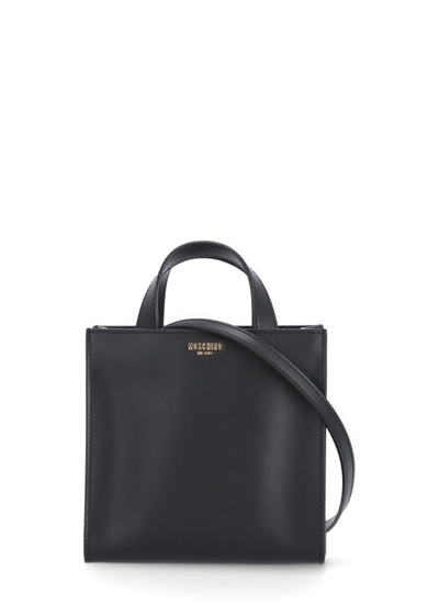 Moschino Logo Plaque Top Handle Bag In Black