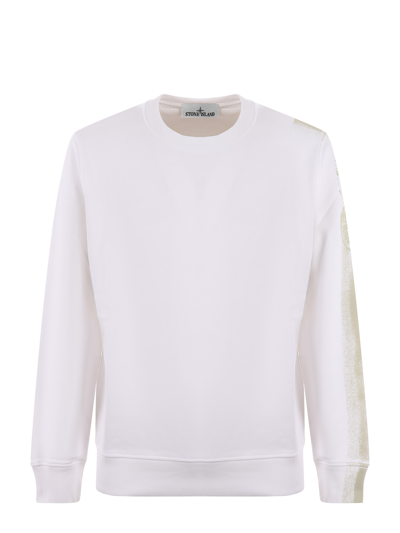 Stone Island Logo Printed Crewneck Sweatshirt In White