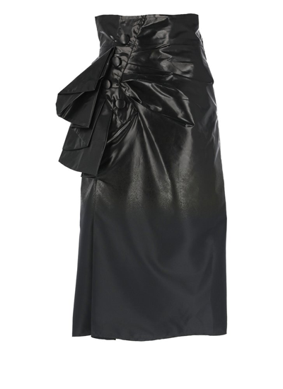 Maison Margiela Ruched Detail Coated Midi Skirt In 961 Black Shiny