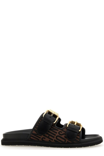 Moschino Slide Sandal With Logo In Black