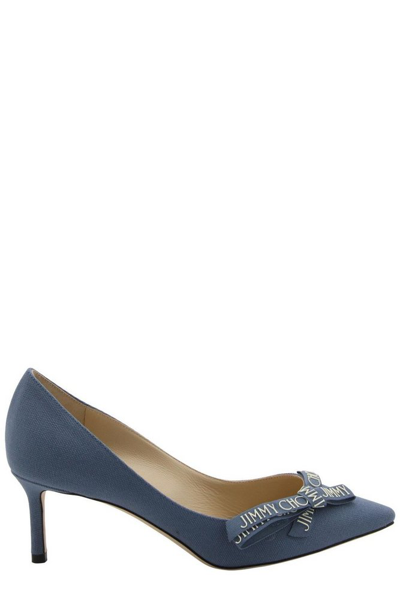 Jimmy Choo Romy Bow Detailed Pointed Toe Pumps In Blue