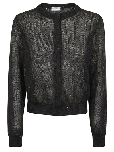 Brunello Cucinelli Sequins Crewneck Cardigan In Black