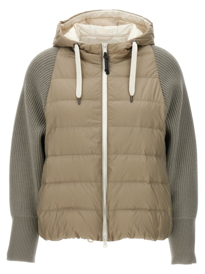 Brunello Cucinelli Hooded Down Jacket With Solomeo Inserts In Gray