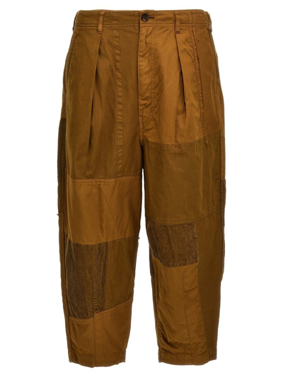 Comme Des Garçons Homme Deux Patchwork Cotton Drill Wide-leg Trousers In Brown