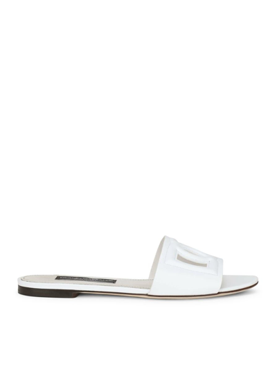 Dolce & Gabbana Dg  White Leather Sandals With Logo