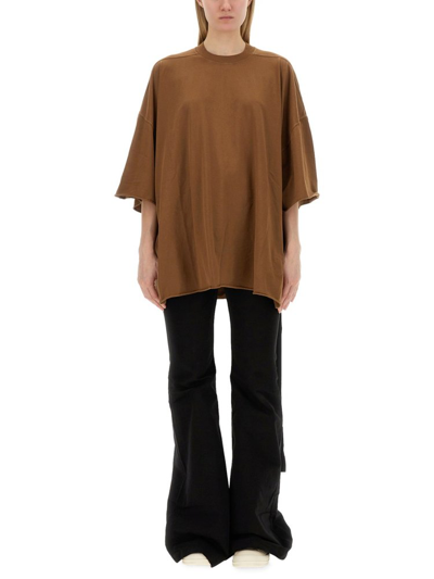 Rick Owens Drkshdw Tommy Oversized Crewneck T In Brown