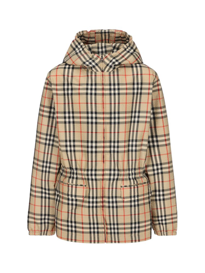 Burberry Kids Vintage Check Hooded Zipped Jacket In Beige