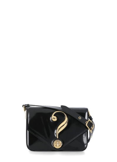 Moschino Question Mark Plaque Shoulder Bag In Black
