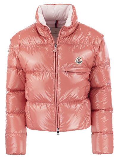 Moncler Logo Patch Down Jacket In Pink