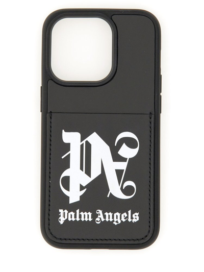 Palm Angels Monogram Printed Iphone 14 Pro Case In Black