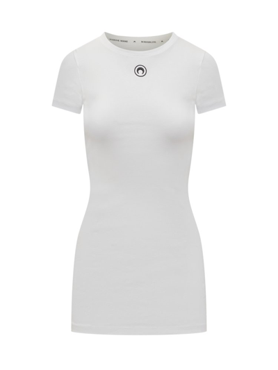 Marine Serre Moon Embroidered Short Sleeved Mini Dress In White