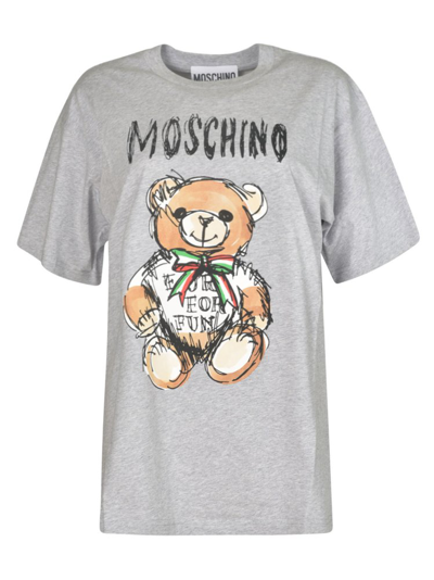 Moschino Logo Printed Crewneck T In White