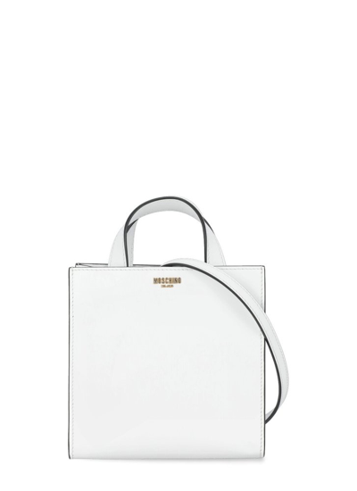 Moschino Logo Plaque Top Handle Bag In White