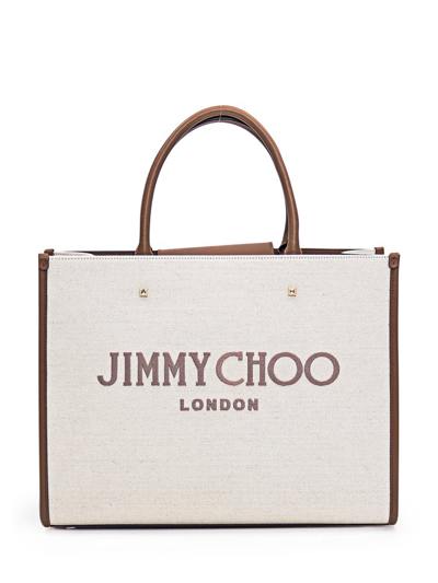 Jimmy Choo Avenue Logo Embroidered Medium Tote Bag In Beige