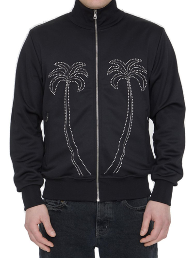 Palm Angels Milano Stud Zip-up Tech Track Sweatshirt In Black