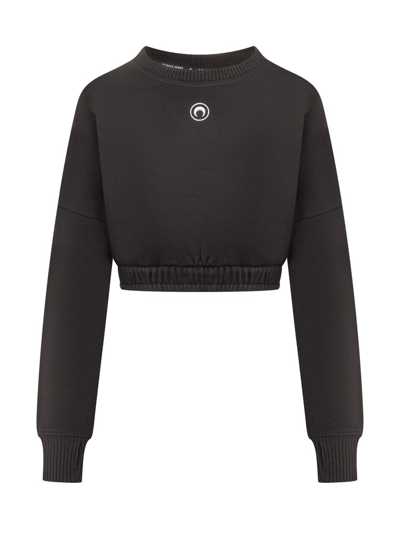 Marine Serre Moon Embroidered Cropped Knit Jumper In Black