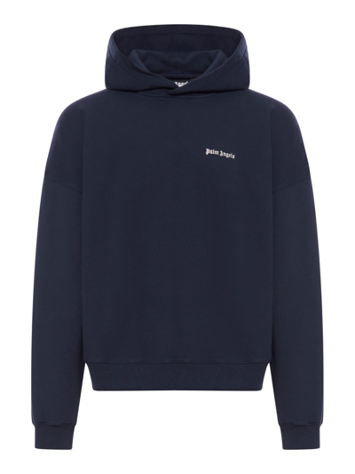 Palm Angels Logo Detailed Hoodie In Navy