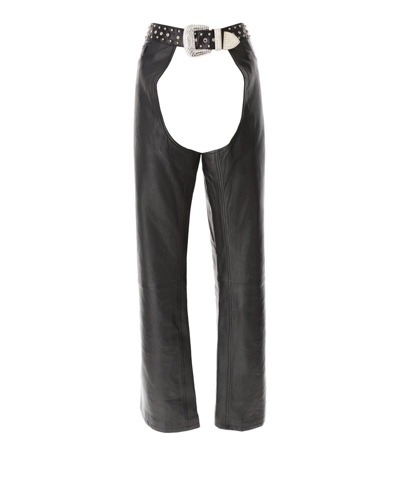 Moschino Cut Out Detailed Leather Trousers In Black