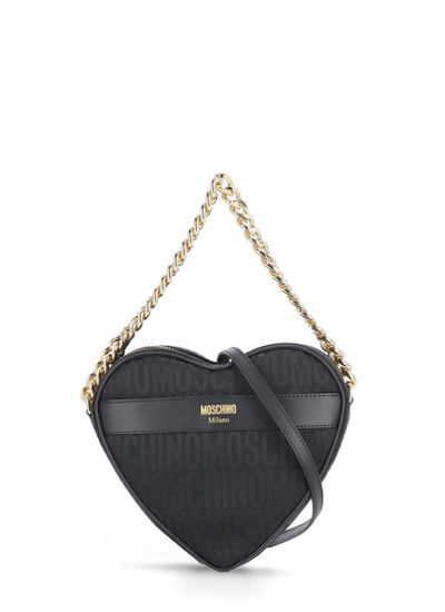 Moschino Monogram Printed Heart Cut Tote Bag In Black