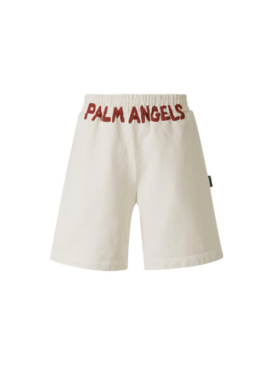 Palm Angels Logo Cotton Shorts In White