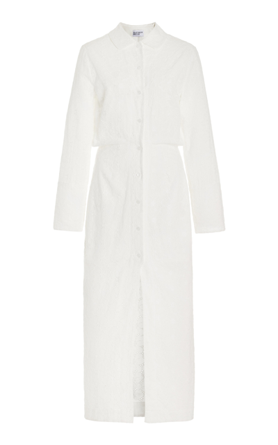Matthew Bruch Broderie Anglaise Cotton Midi Shirt Dress In White