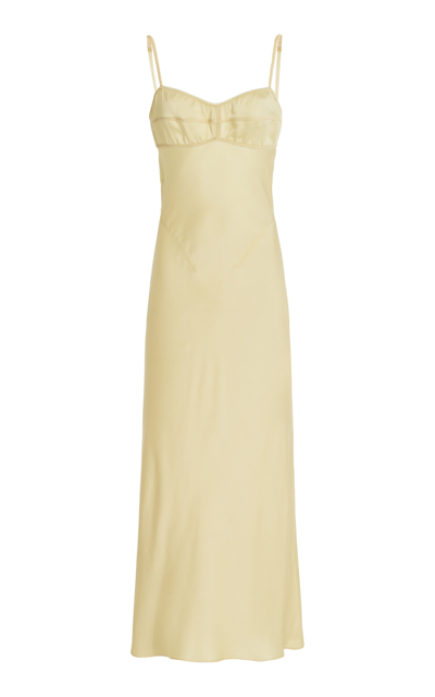 Anna October Waterlily Bustier Satin Midi Dress In Yellow