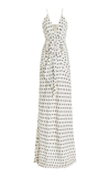 Balmain Plunging Rose Polka-dot Sleeveless Gown In Black,white