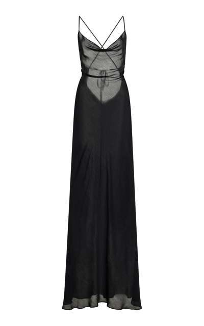 Bondi Born Tivoli Draped Chiffon Maxi Slip Dress In Black