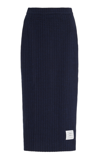 THOM BROWNE WAFFLE-KNIT COTTON MIDI SKIRT