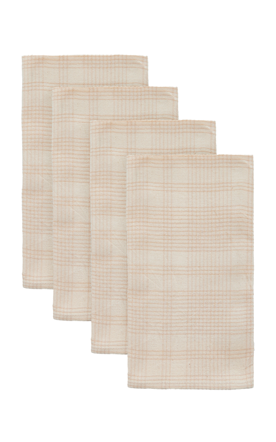Heather Taylor Home Set-of-four Marianne Cotton-plaid Napkins In Ivory