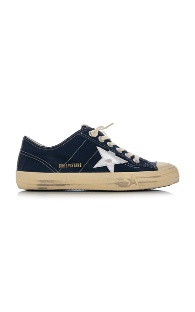 Golden Goose V-star 2 Leather-trimmed Denim Sneakers In Blue