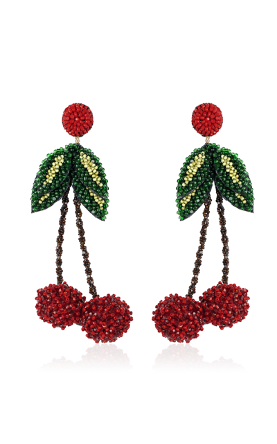 Deepa Gurnani Cherry Hand-beaded Earrings In Red