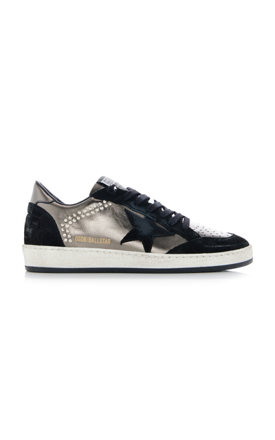 Golden Goose Ballstar Crystal-embellished Suede Sneakers In Black