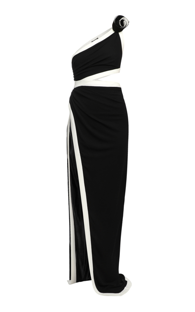Balmain Asymmetric Jersey Maxi Dress In Black