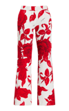 BALMAIN CROPPED FLORAL LOW-RISE CREPE FLARED PANTS