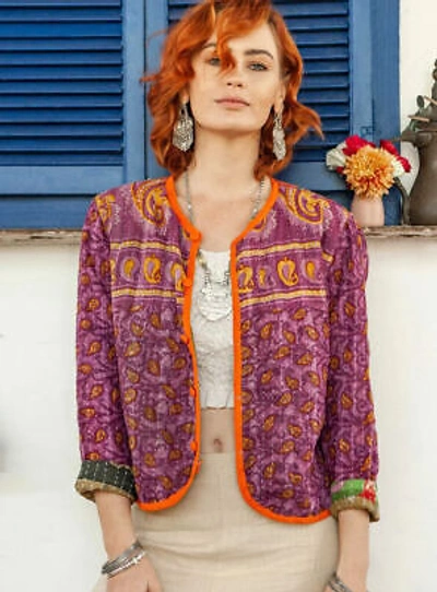 Pre-owned Handmade 10 Pc Lot Indian Cotton Vintage  Women Winter Wear Kantha Jacket Coat In Multicolor