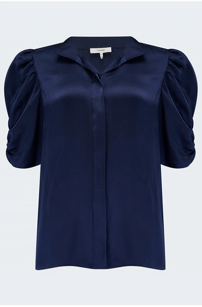 Frame Puff Sleeve Blouse In Navy In Blue