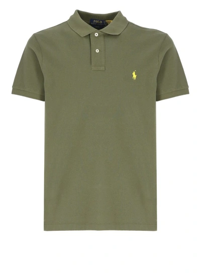 Polo Ralph Lauren Green Cotton Polo Shirt With Pony Logo In Brown