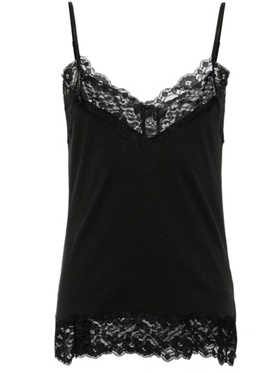 Allude Lace-trim Cotton Top In Black