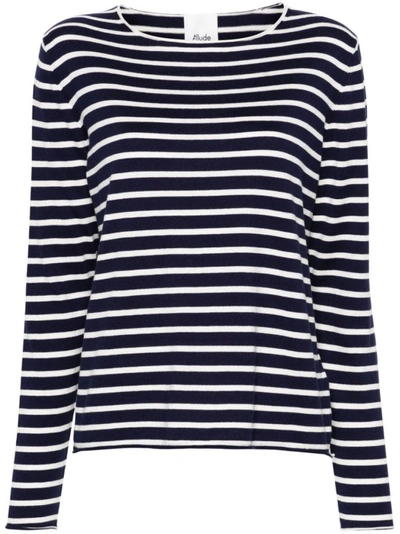 ALLUDE BLUE HORIZONTAL STRIPE PATTERN SWEATER